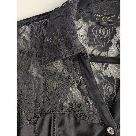 Y2K Champange by Le Greiner Ribbon Lace Sequin yoke top - Picture 5 of 11